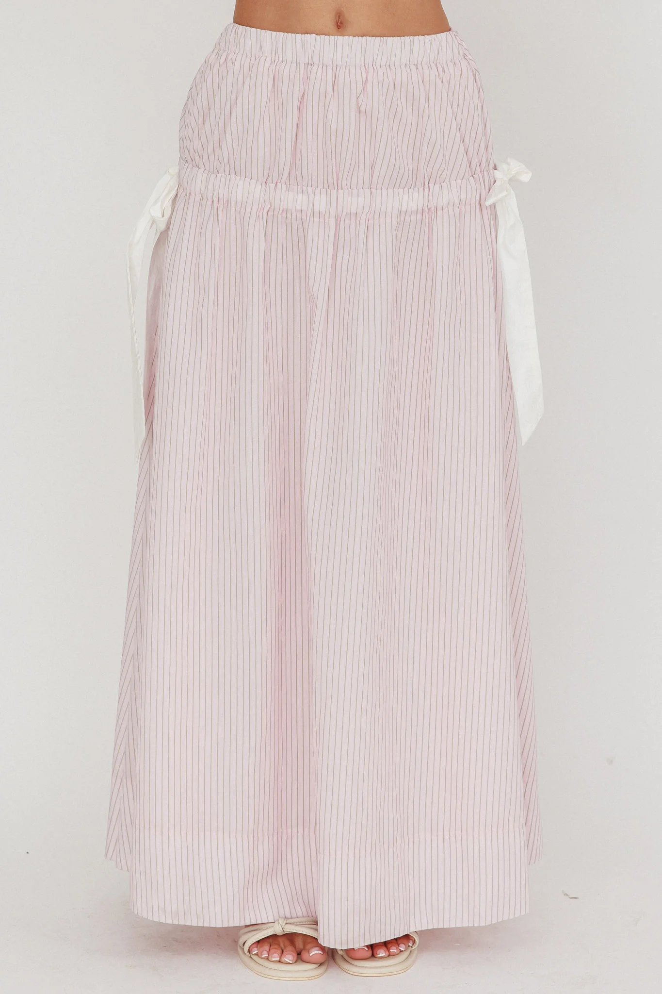 Salty Sea Side Bow Maxi Skirt Blush Stripe - Image 3