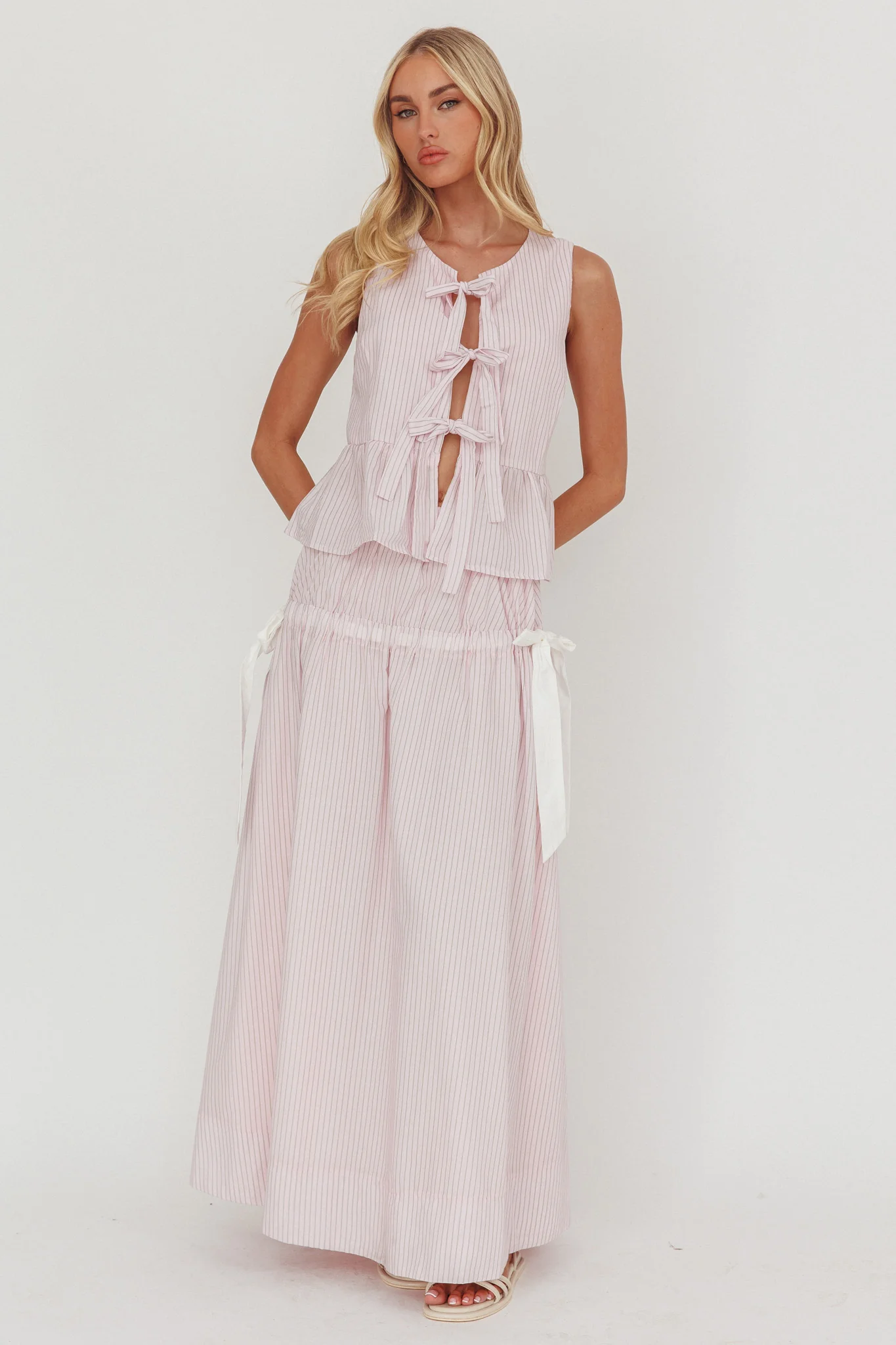 Salty Sea Side Bow Maxi Skirt Blush Stripe - Image 5