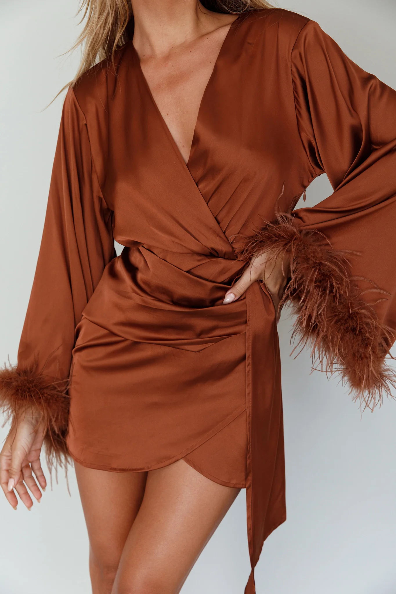 Screen Queen Feather Cuff Mini Dress Ginger - Image 4