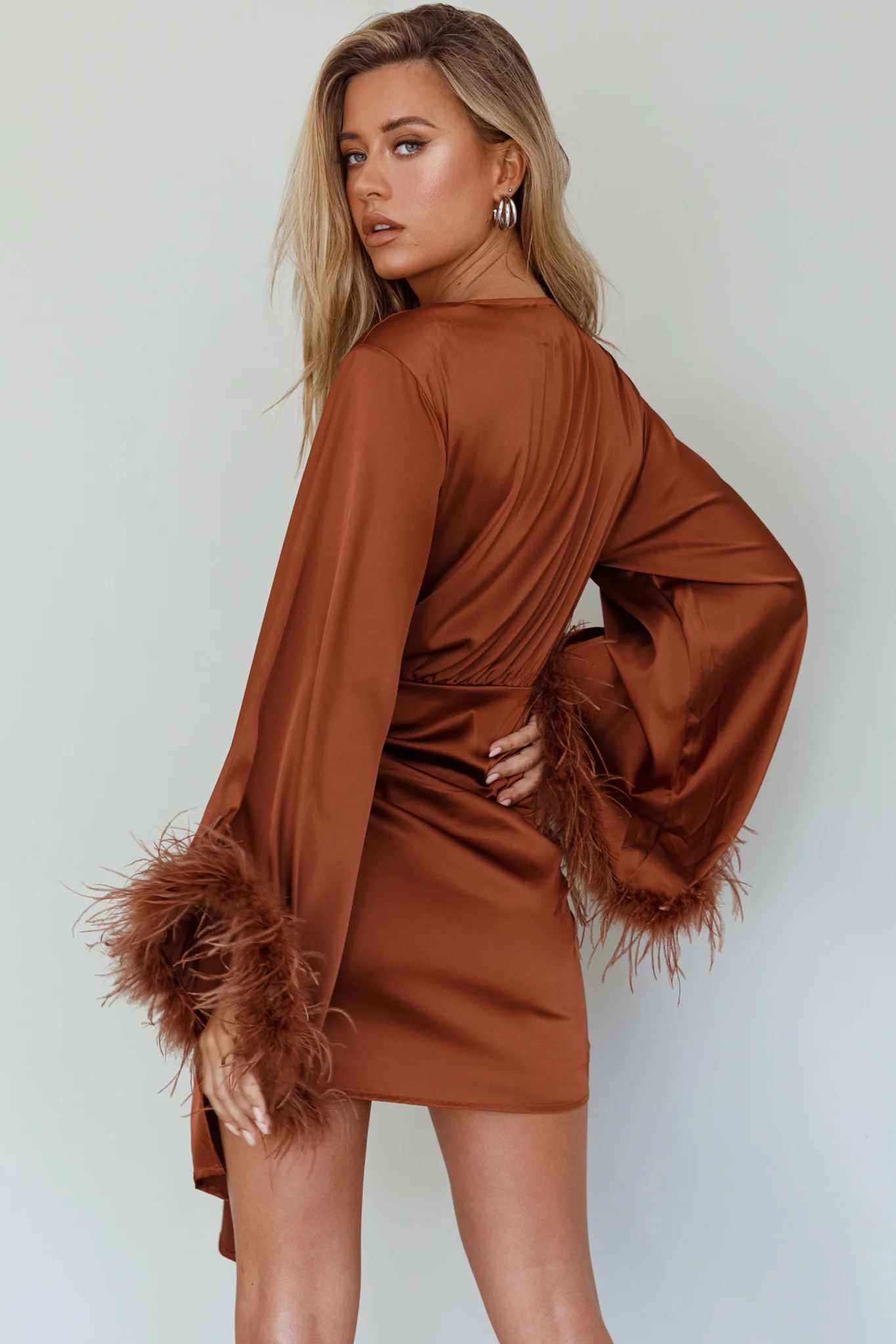 Screen Queen Feather Cuff Mini Dress Ginger - Image 9