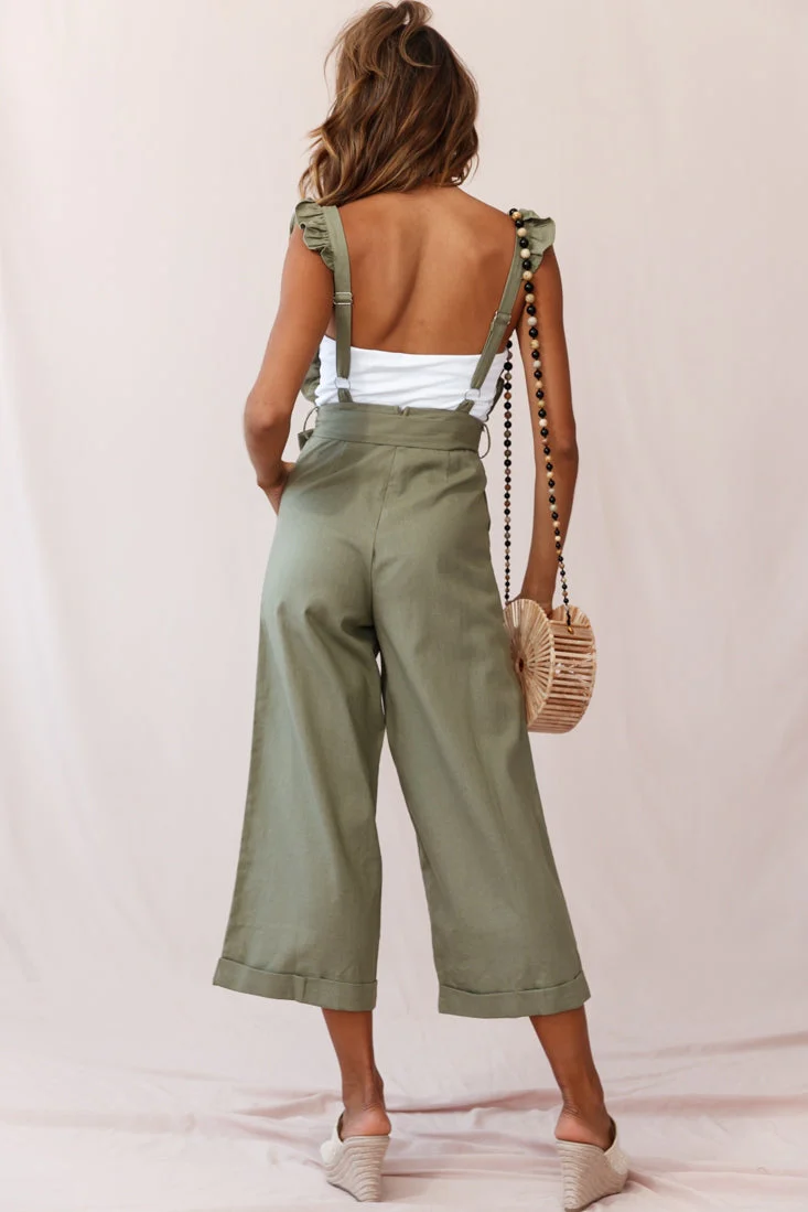 Serenade Ruffle Strap Pinafore Jumpsuit Olive - Image 4