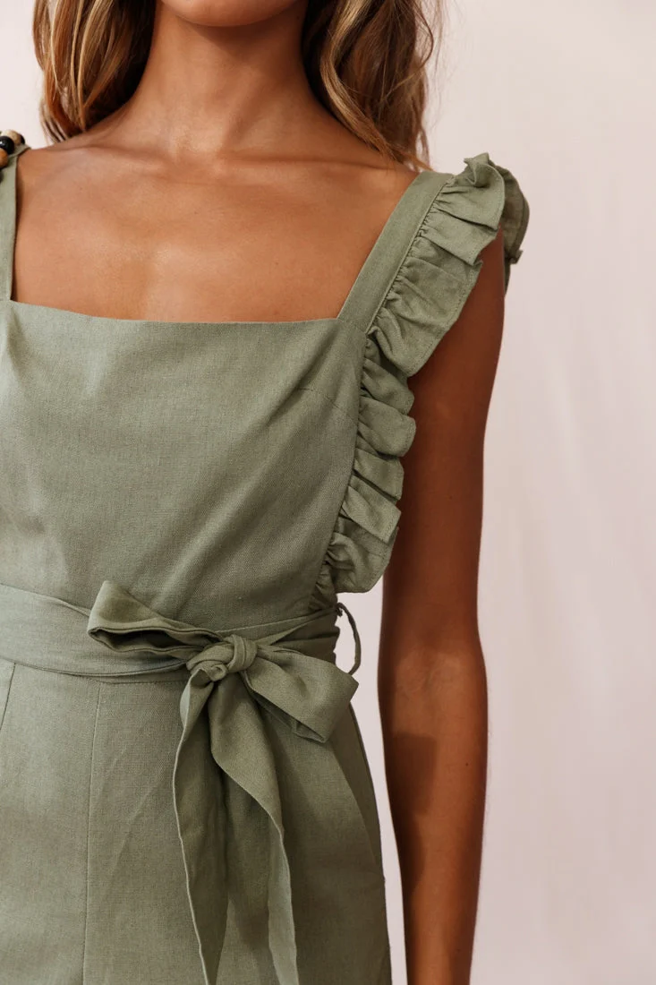 Serenade Ruffle Strap Pinafore Jumpsuit Olive - Image 5
