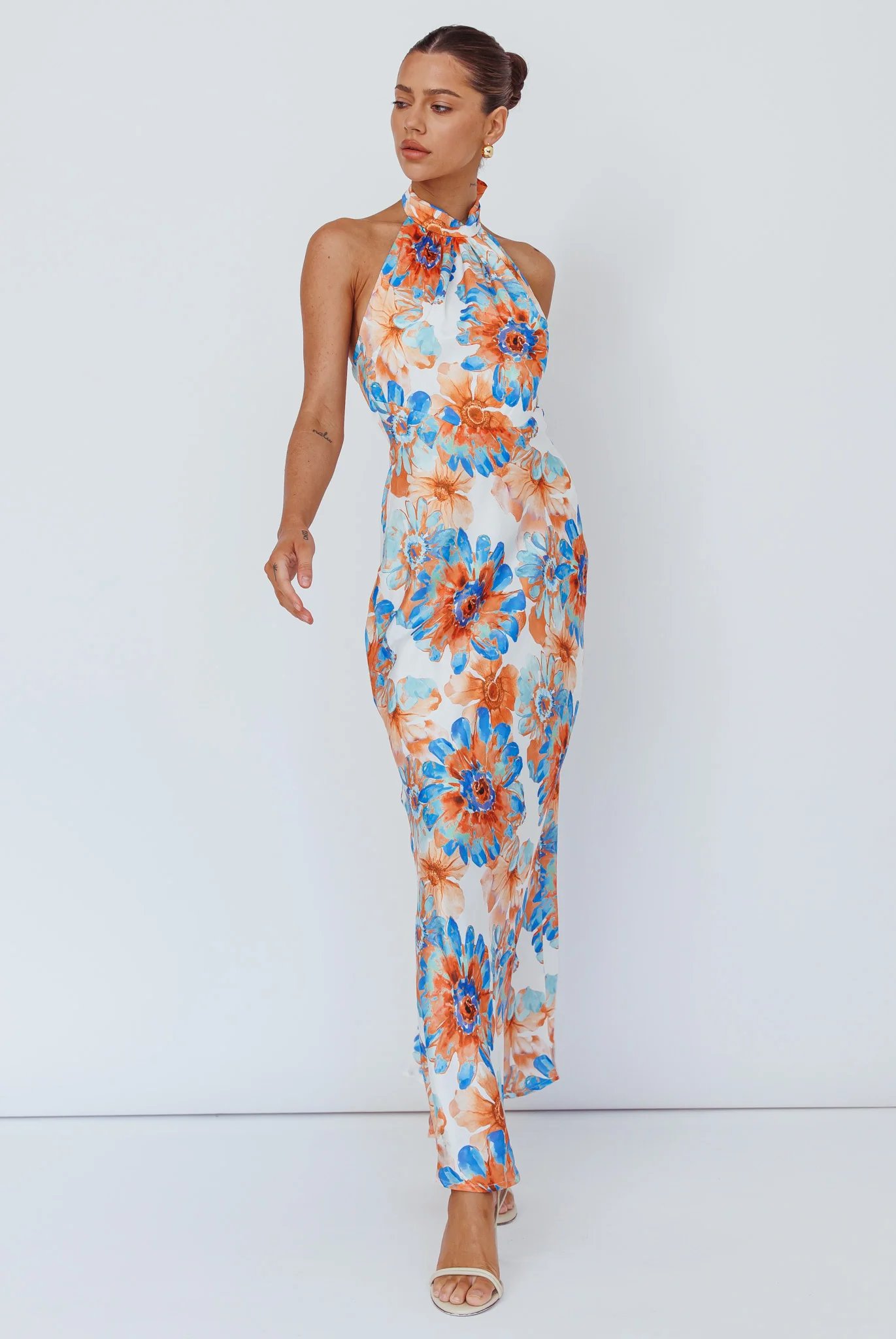 Shana Halterneck Maxi Dress Flowers Blue - Image 3
