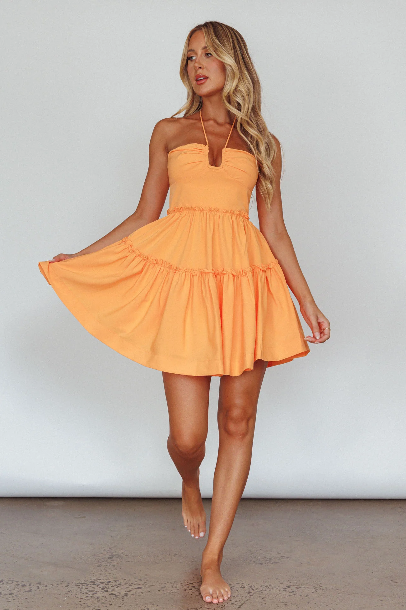 Sherbet Sunset Tied Neck Mini Dress Orange - Image 7