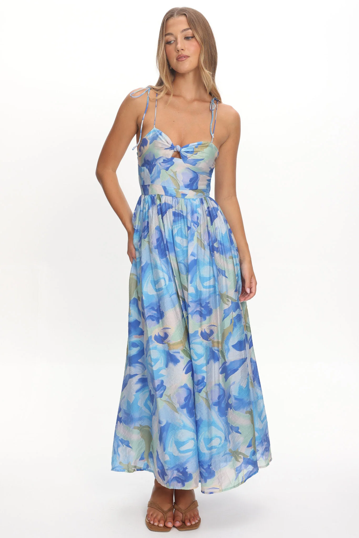 Skyler Tied Shoulder Maxi Dress Print Blue - Image 2