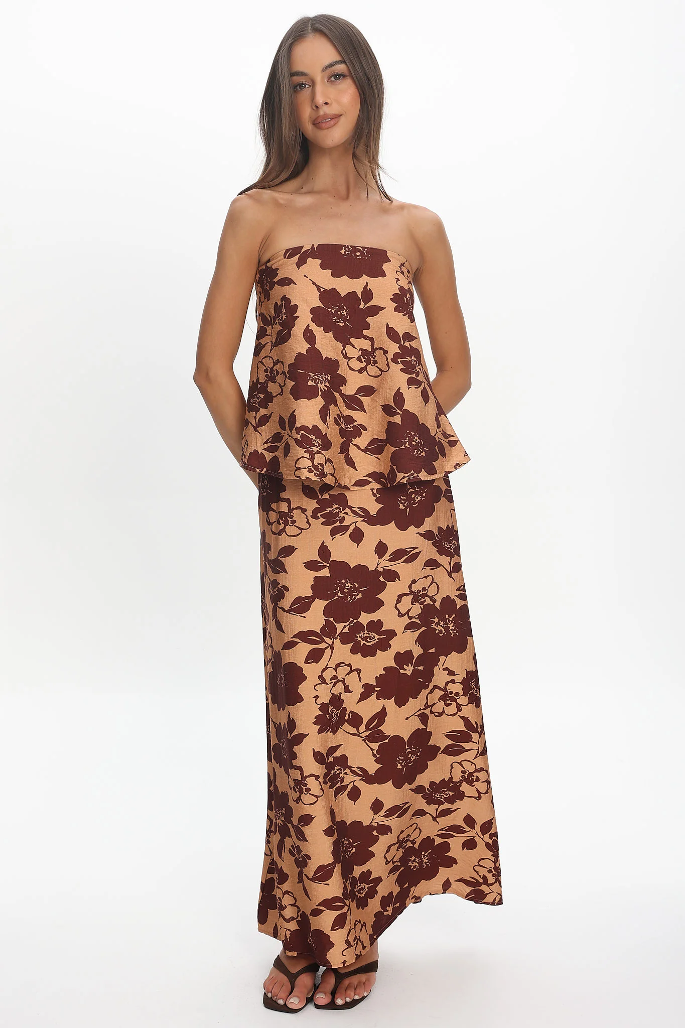 Sorella Floral Maxi Skirt Chocolate - Image 5