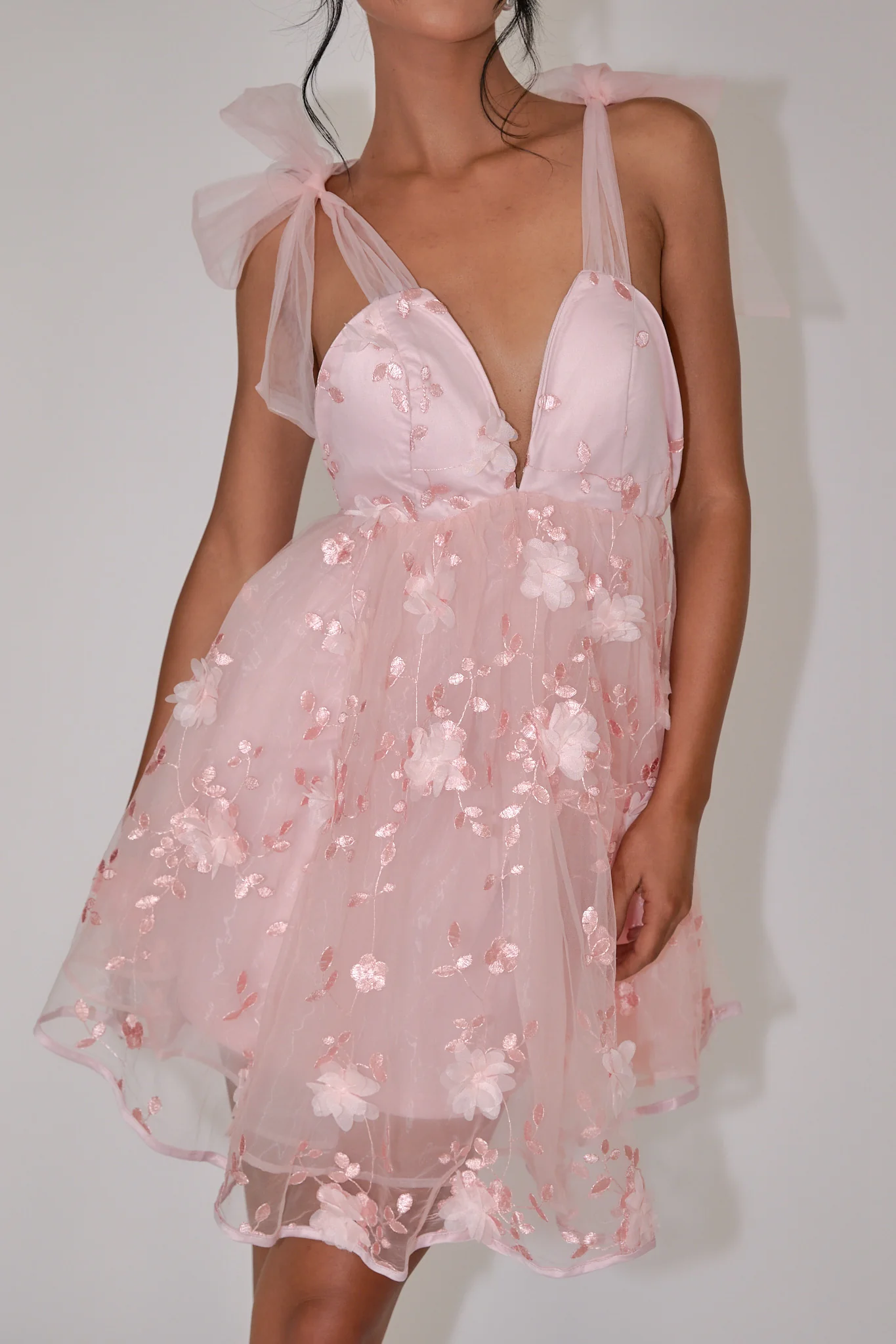 Spring Bloom Tied Shoulder Embellished Mini Dress Pink - Image 4