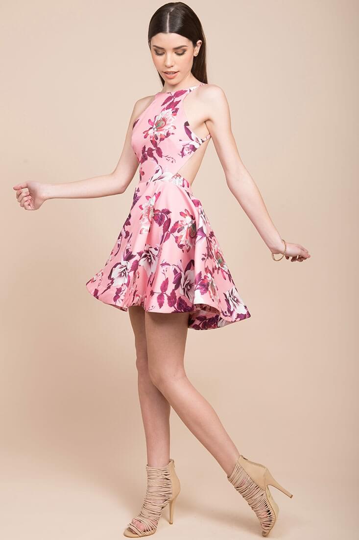 Stella Open Back Fit & Flare Floral Print Dress Pink - Image 4