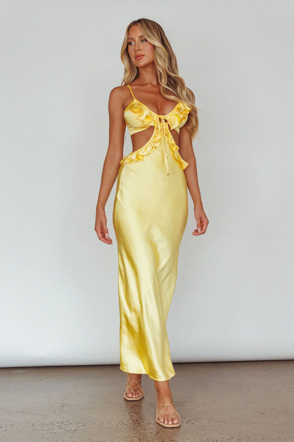 Stole My Heart Frill Trim Maxi Dress Yellow - Image 6