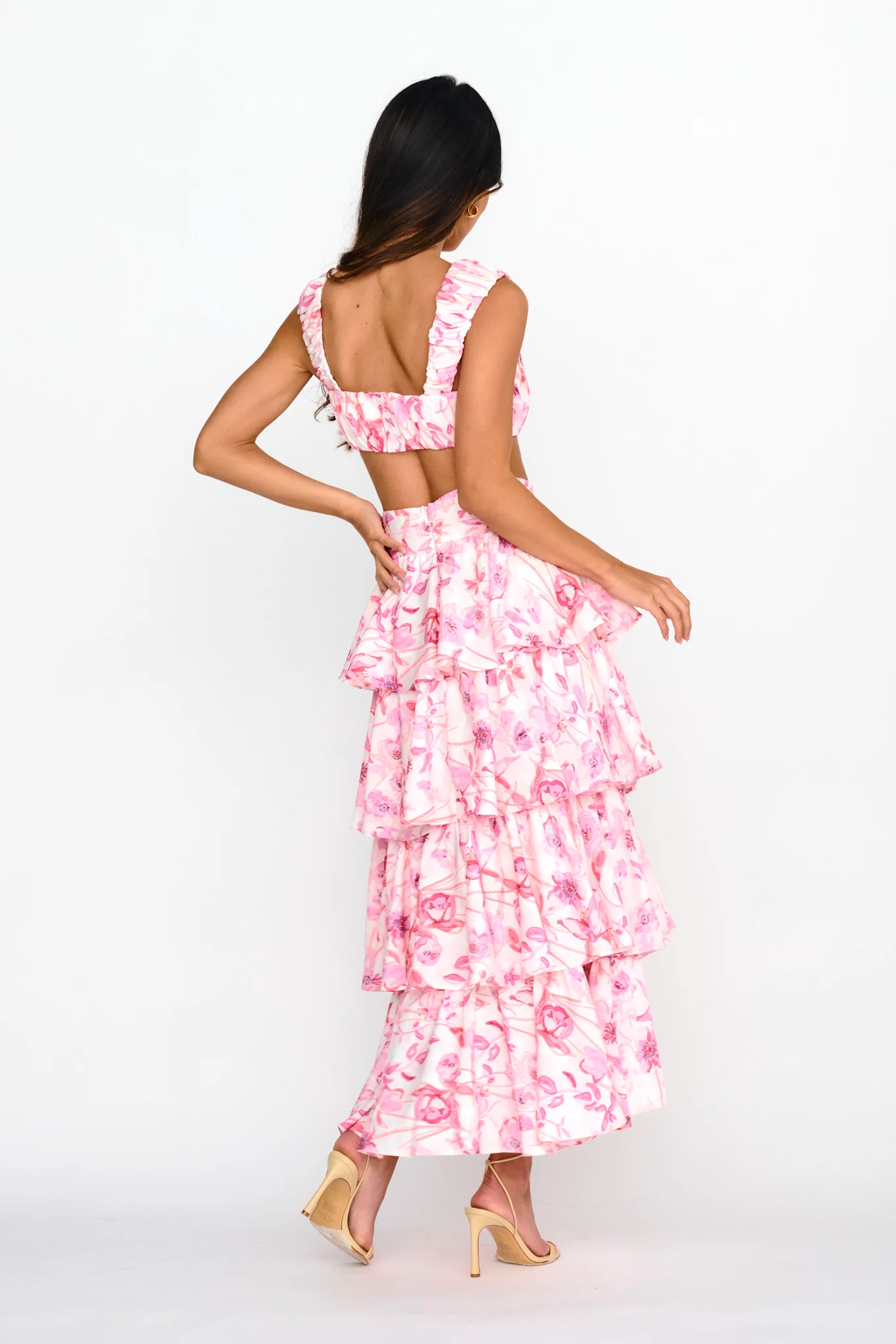 Suenito Tiered Frill Maxi Skirt Floral Pink - Image 2