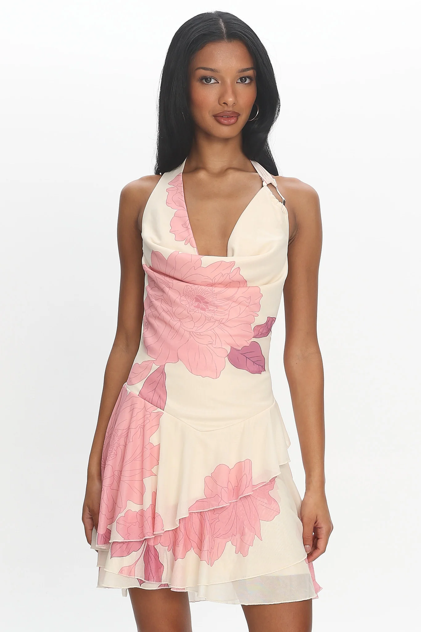 Sumi Cowl Ruffle Mini Dress Floral Blush - Image 5