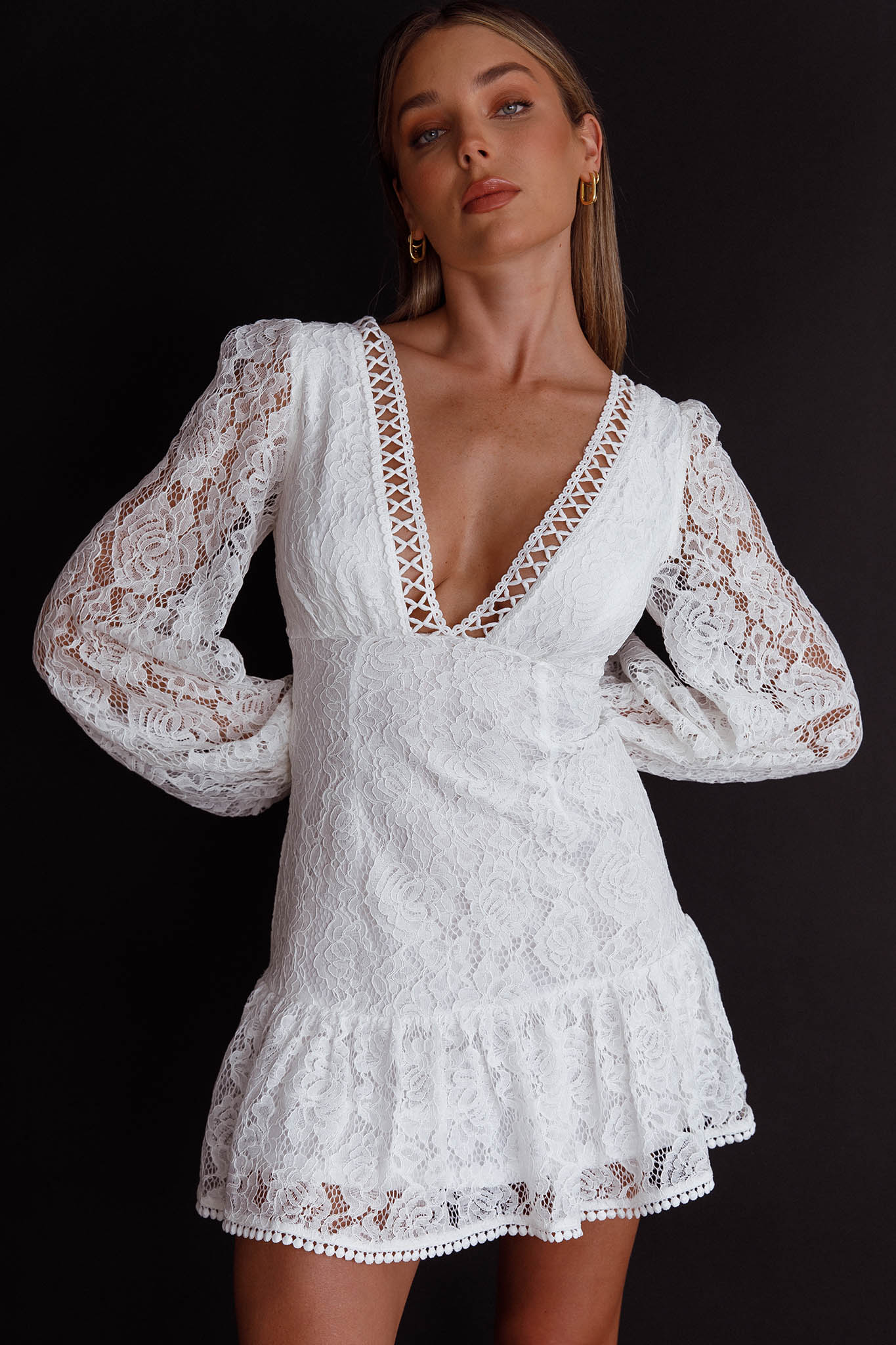 Summer Wine Long Sleeve Lace Dress White - Image 5