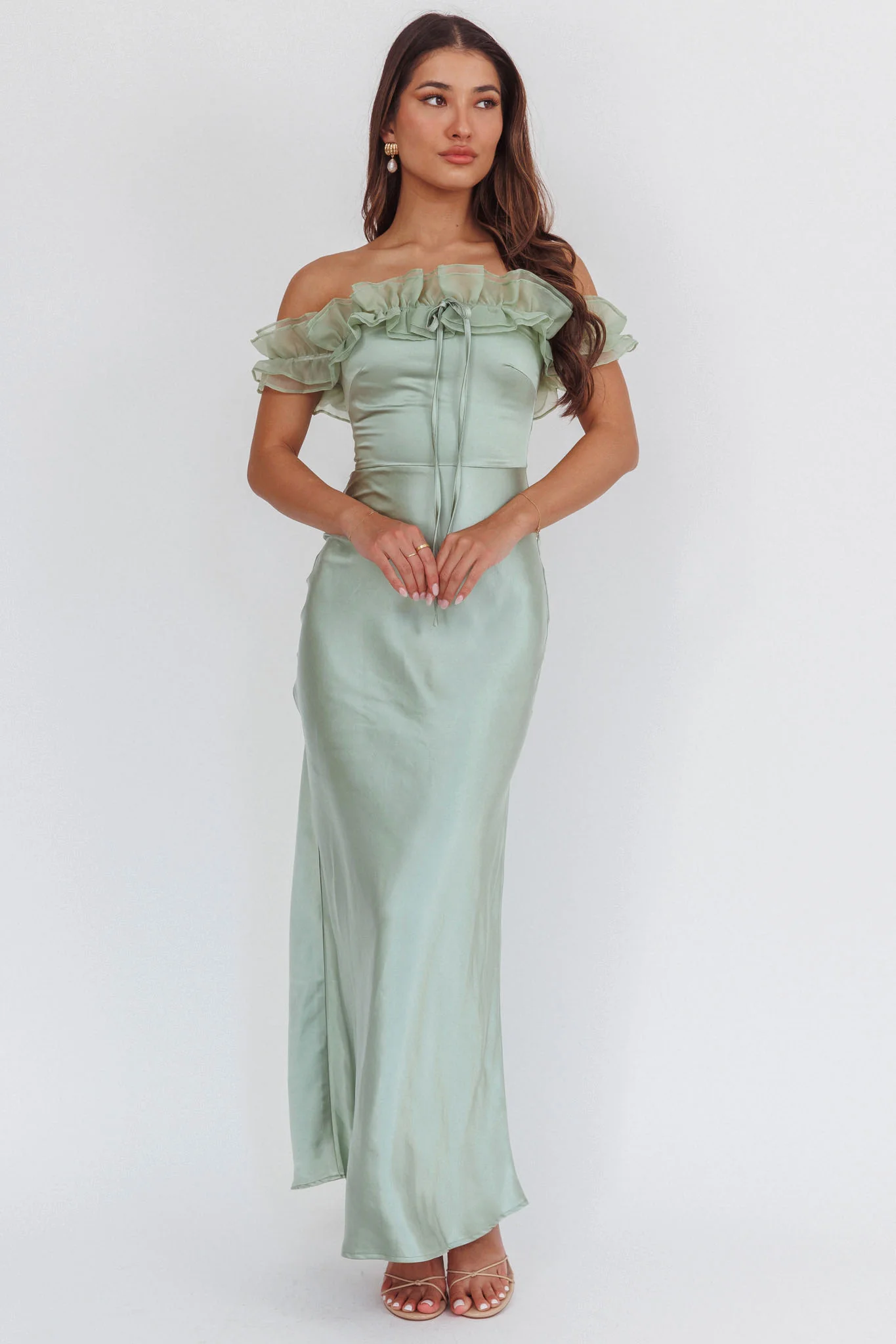 Summerfield Off-Shoulder Maxi Dress Pistachio - Image 2