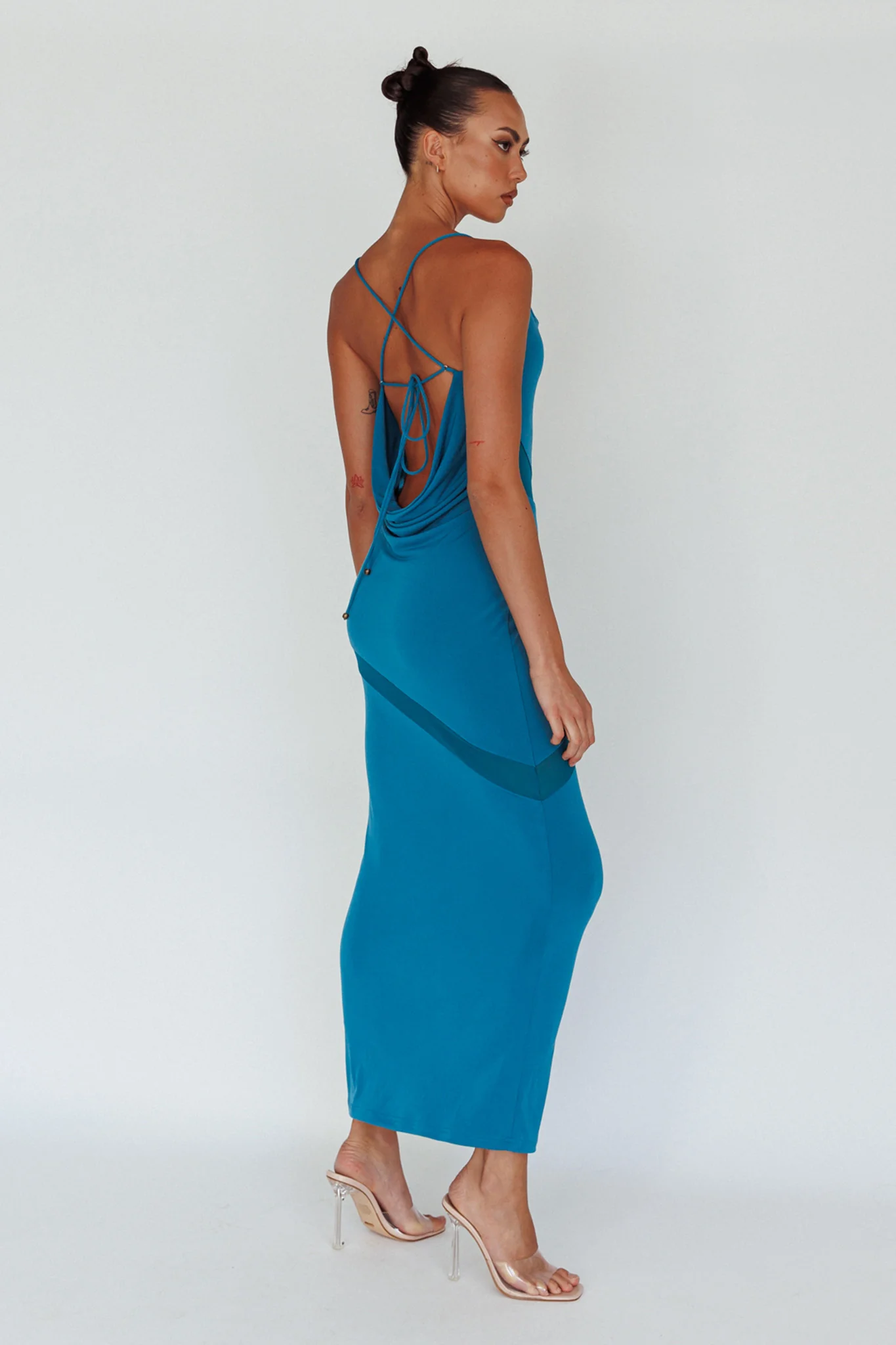 Sun Kissed Cowl Tied Back Maxi Dress Teal - Image 2