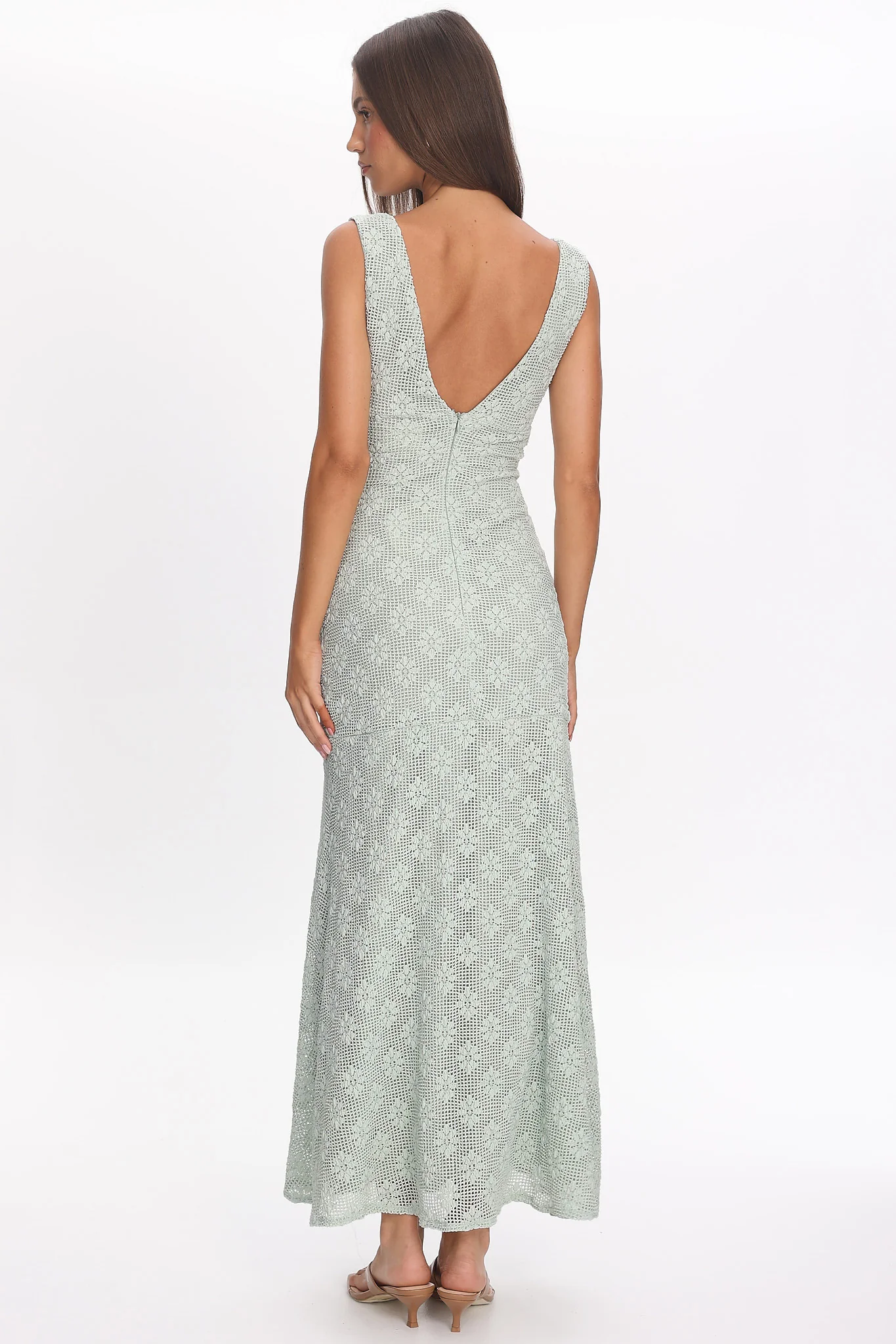 Sunshine Girl Crochet Maxi Dress Sage - Image 3