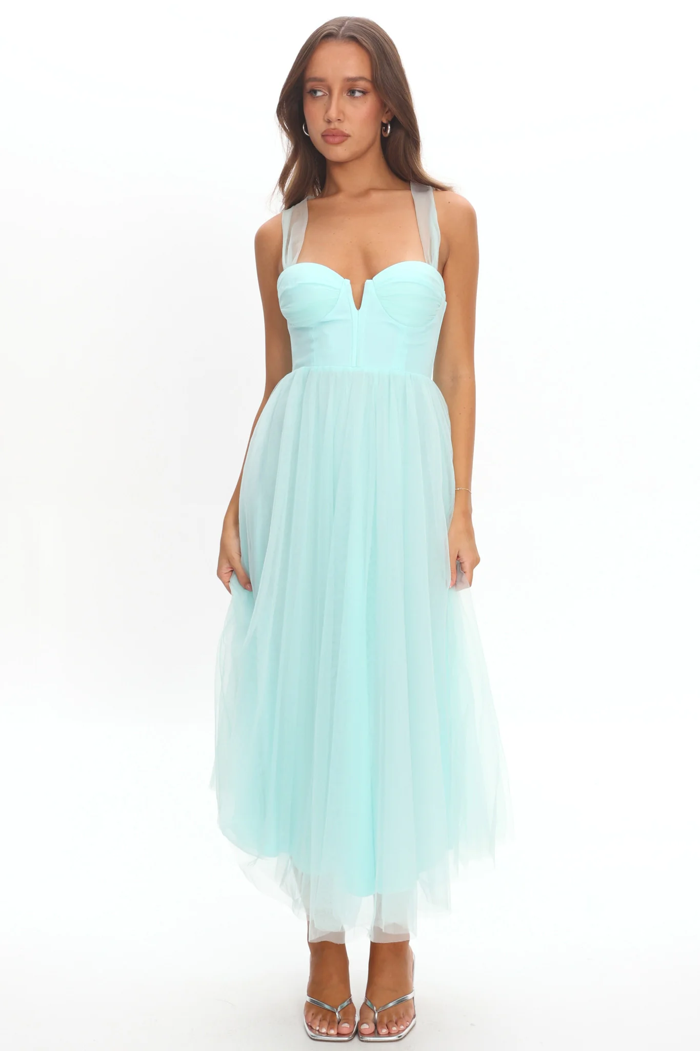 Surreal Lace-Up Back Tulle Midi Dress Mint - Image 5
