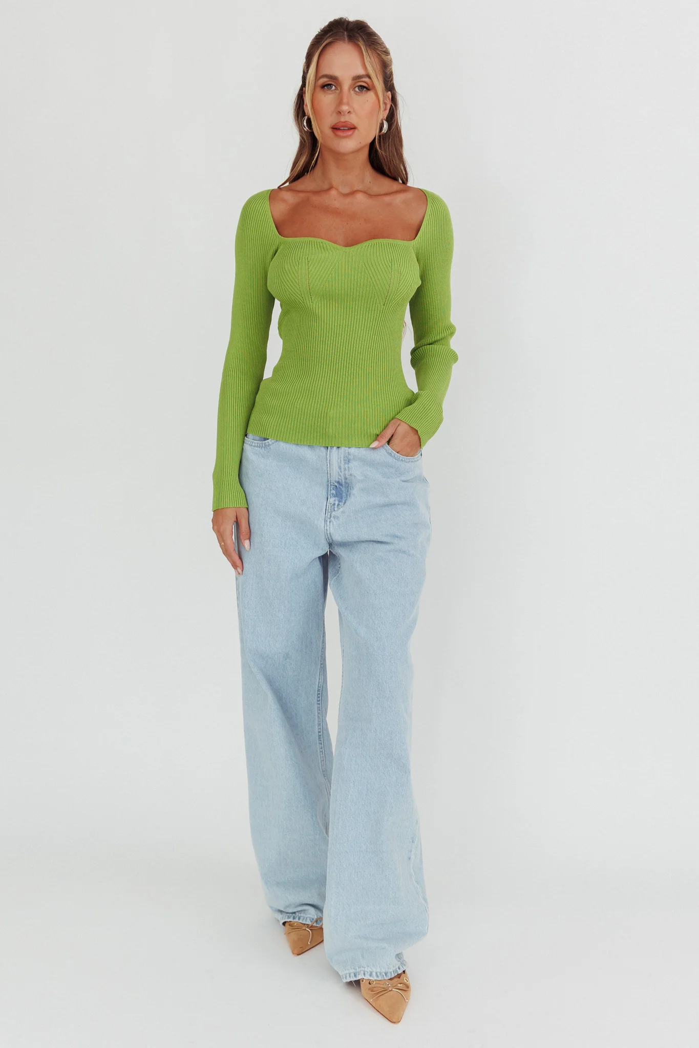 Switch Focus Long Sleeve Knit Top Matcha - Image 3