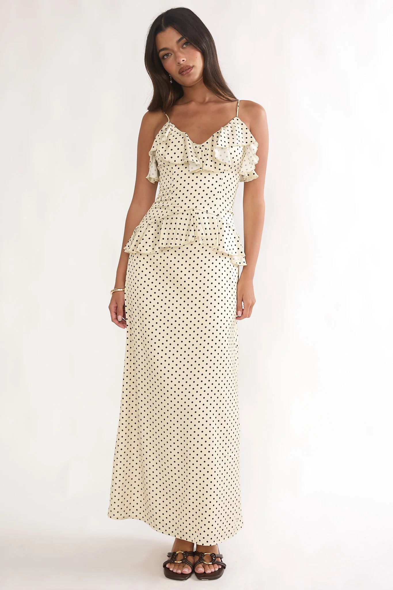 Tahlie Ruffle Trim Maxi Dress Polka Dot Butter - Image 5