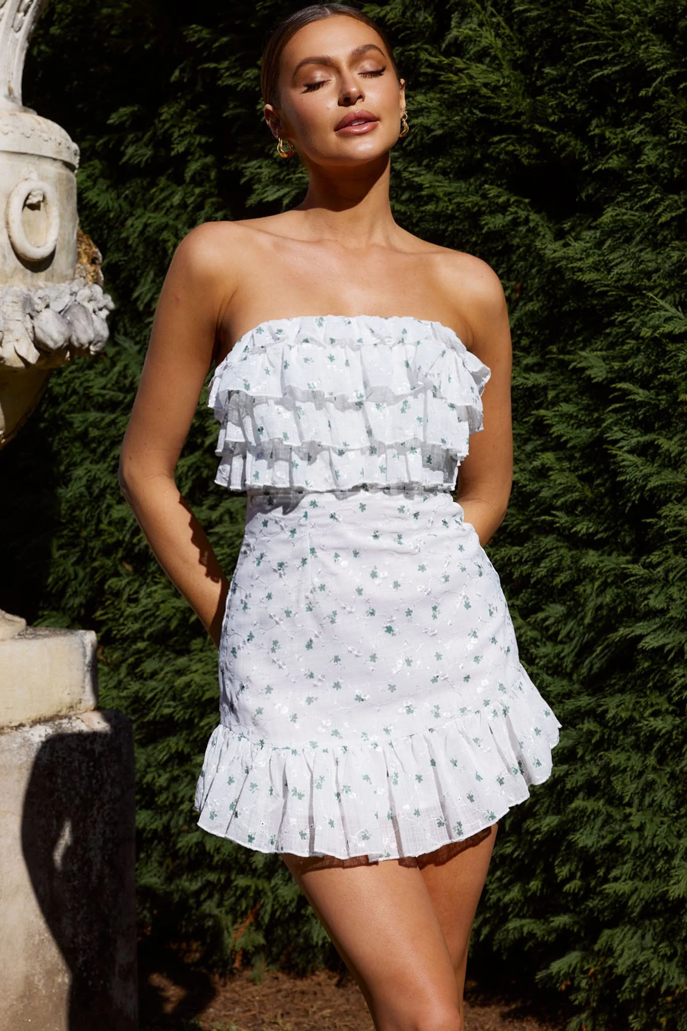 Talulah Ruffle Bust Mini Dress Floral Green - Image 6
