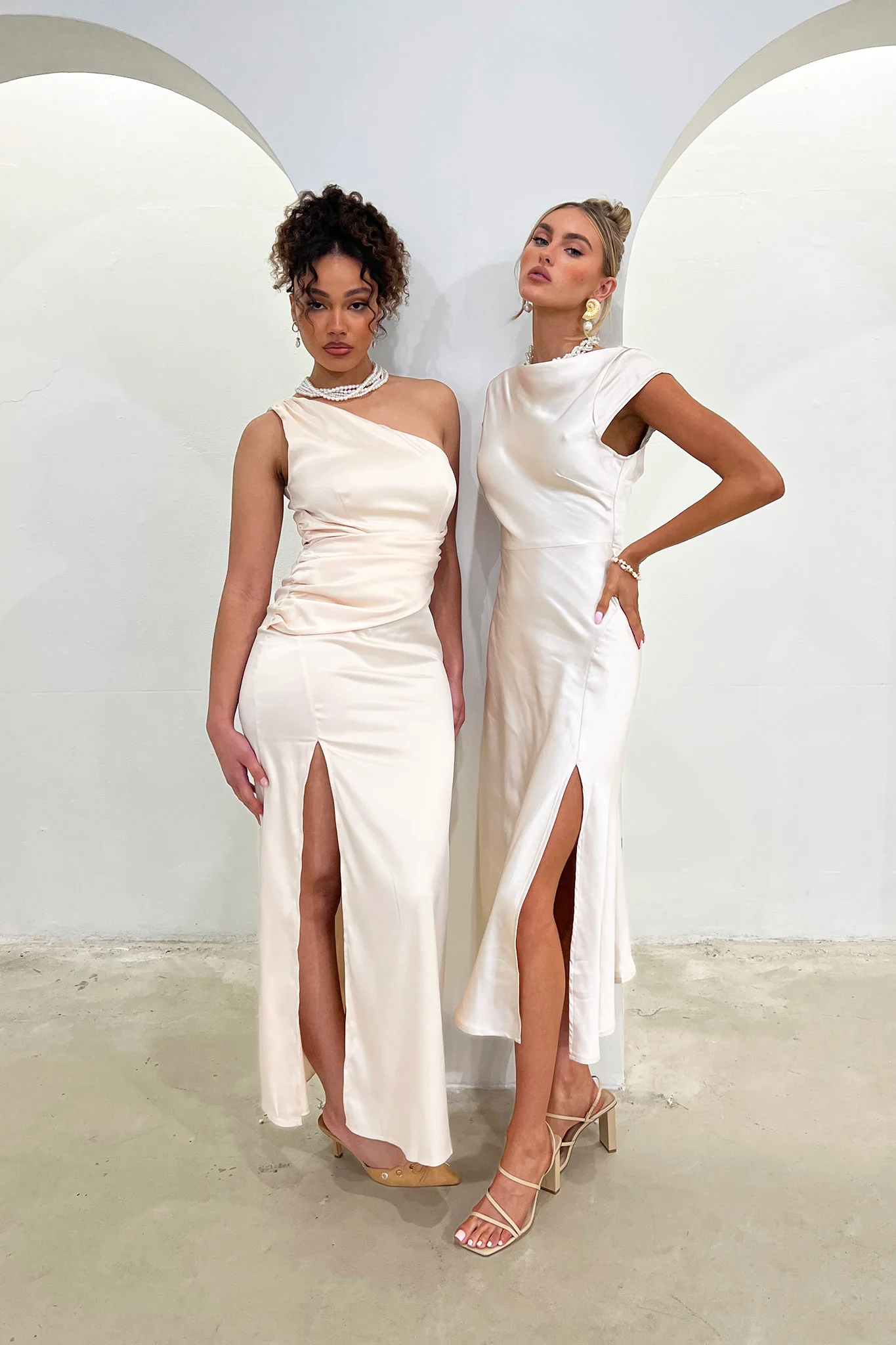 Taniesha One-Shoulder Gathered Maxi Dress Champagne - Image 2