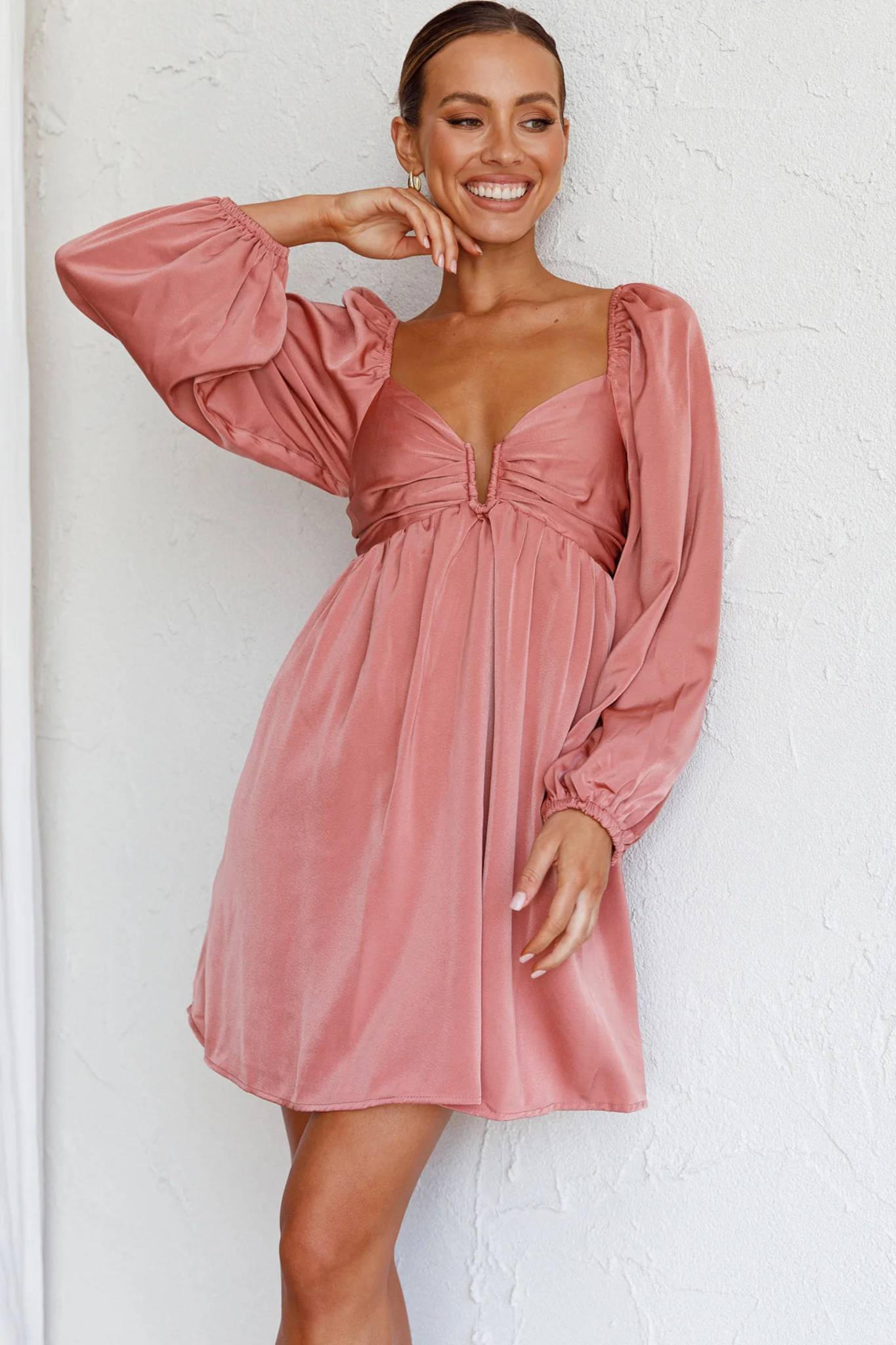 Tansy Long Sleeve Babydoll Dress Rose - Image 7