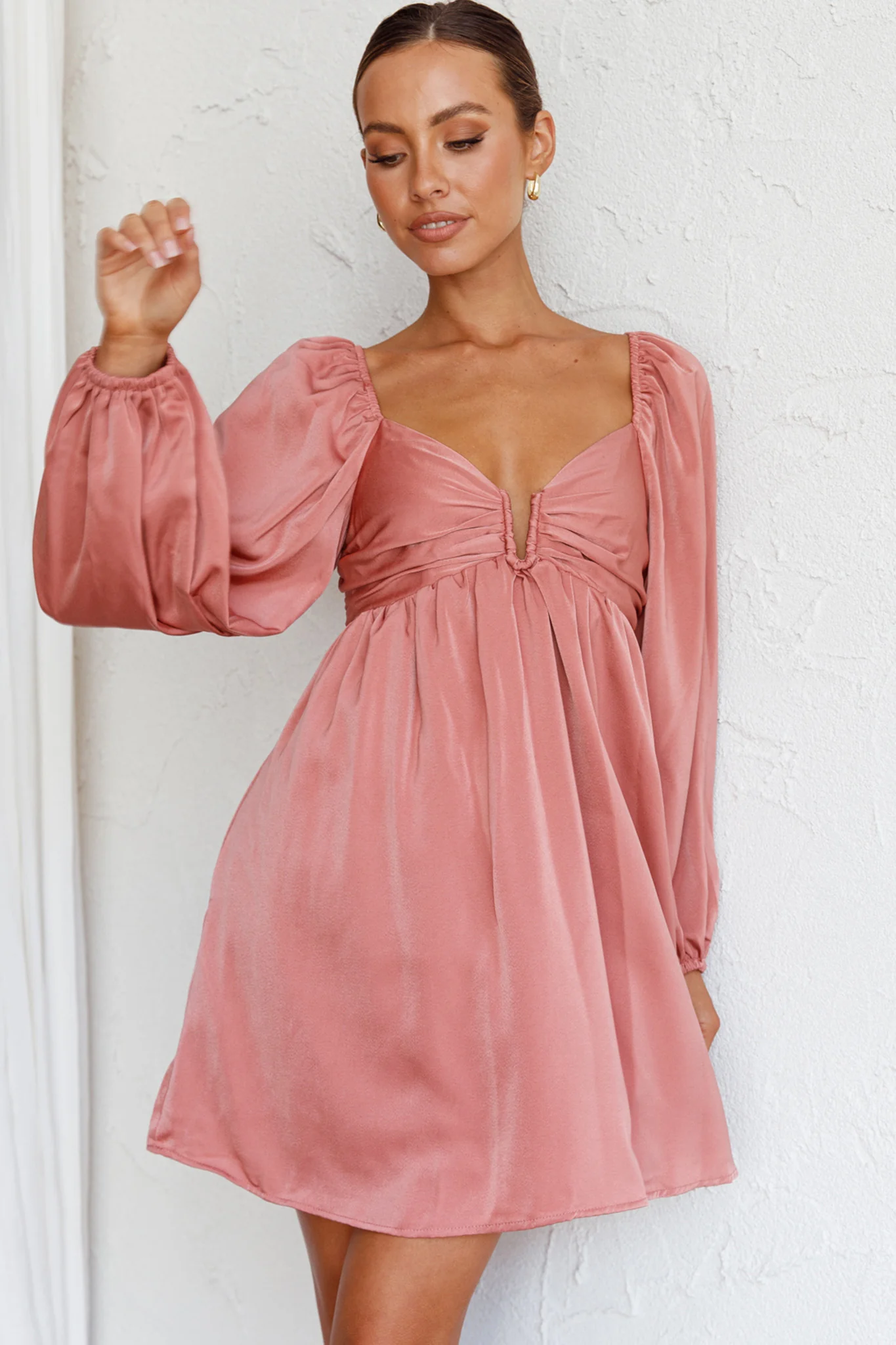 Tansy Long Sleeve Babydoll Dress Rose - Image 9