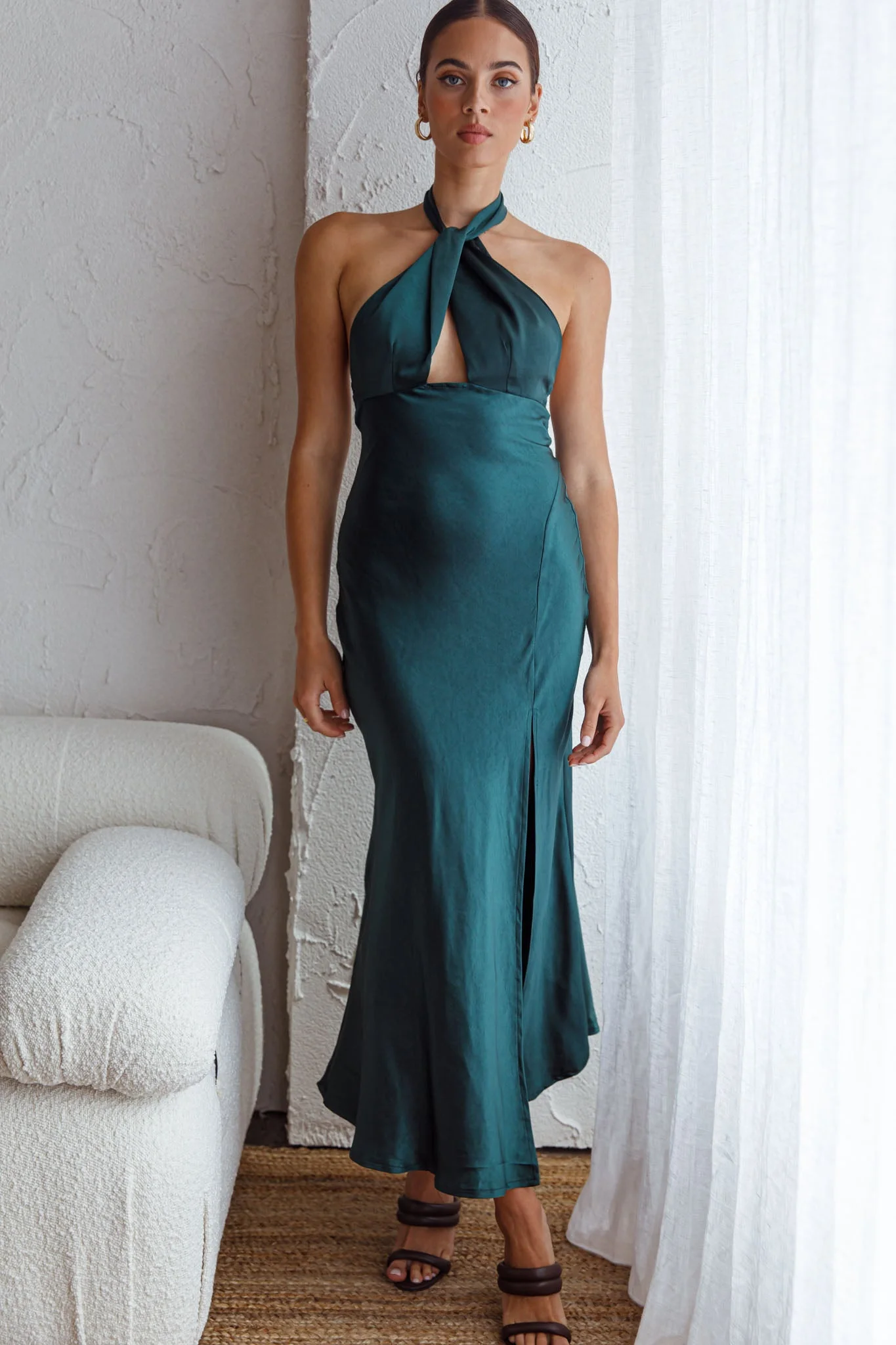 Te Amo Halterneck Open Back Midi Dress Forest Green - Image 6