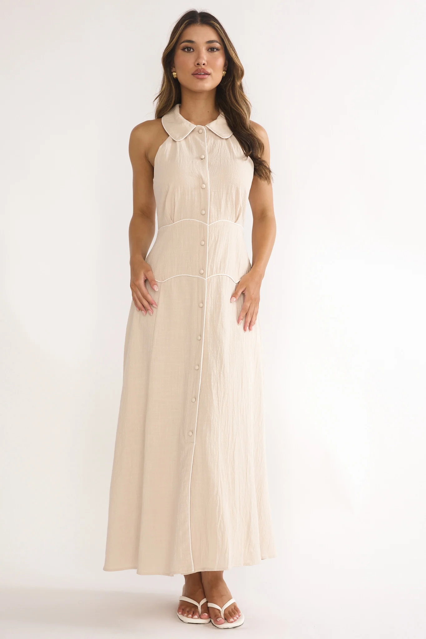 Teagun Collared Button Maxi Dress Stone - Image 5
