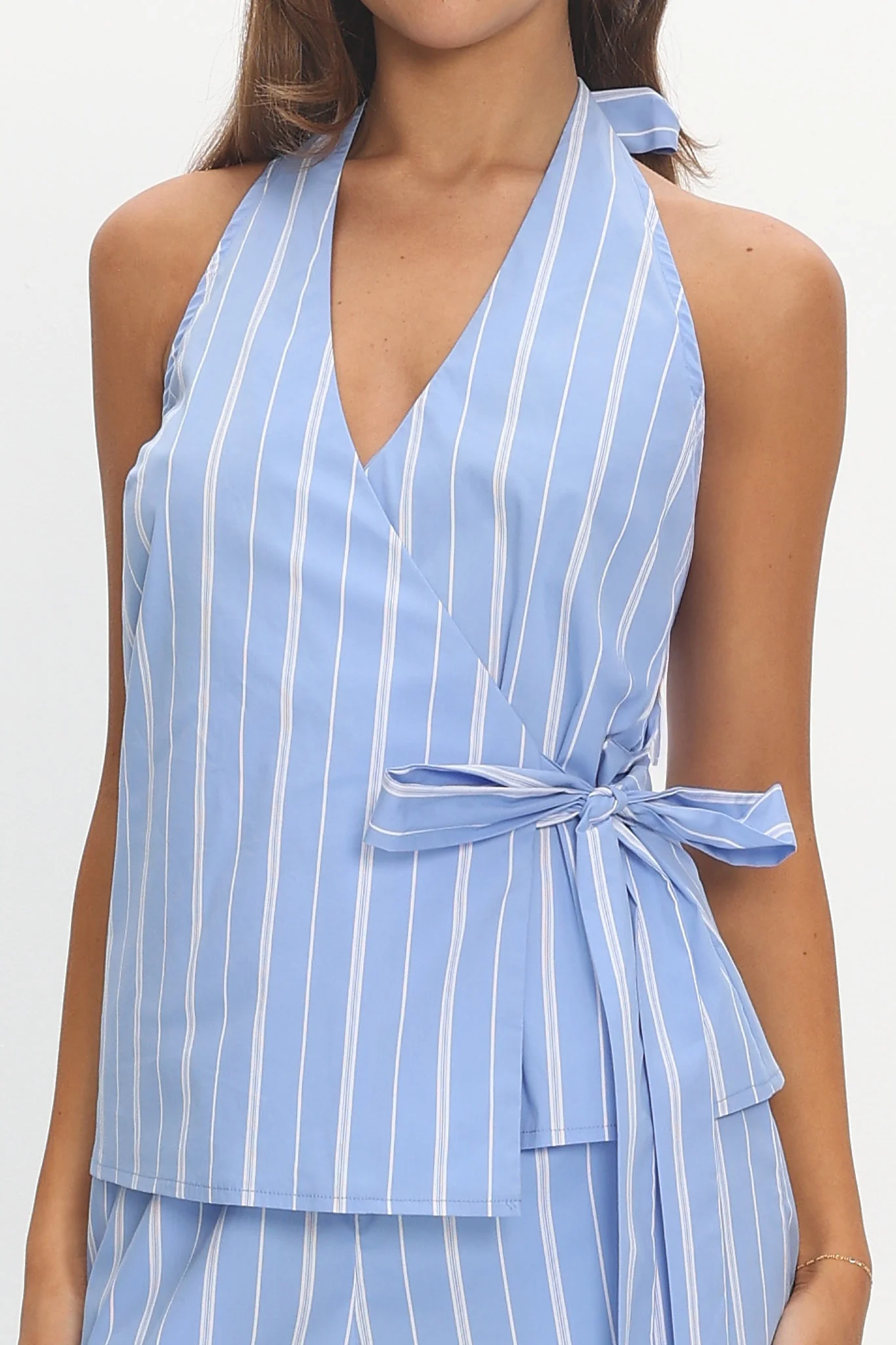 Teela Halter Wrap Top Stripe Blue - Image 4
