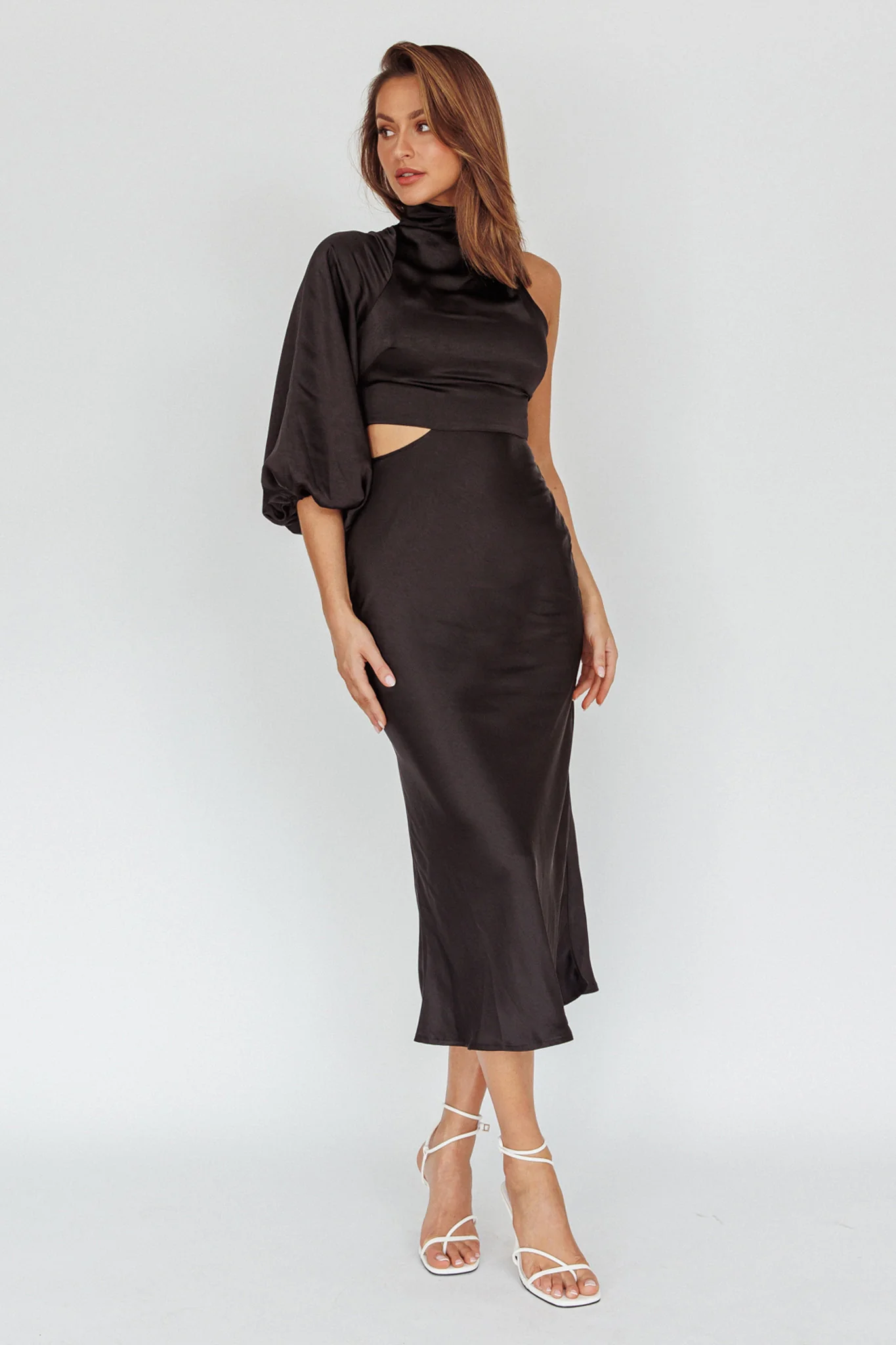 Thessaly One Sleeve Midi Dress Black - Image 6