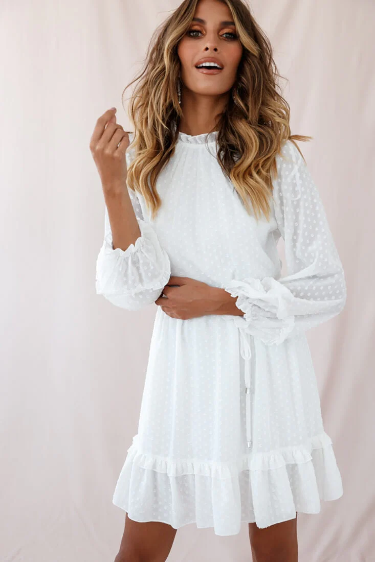 Tracee Open Back Ruffled Hemline Dress White Tall - Image 2