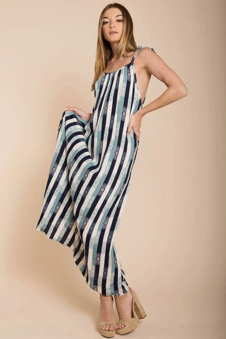 Tristan Stripped Maxi Dress Navy Beige - Image 5