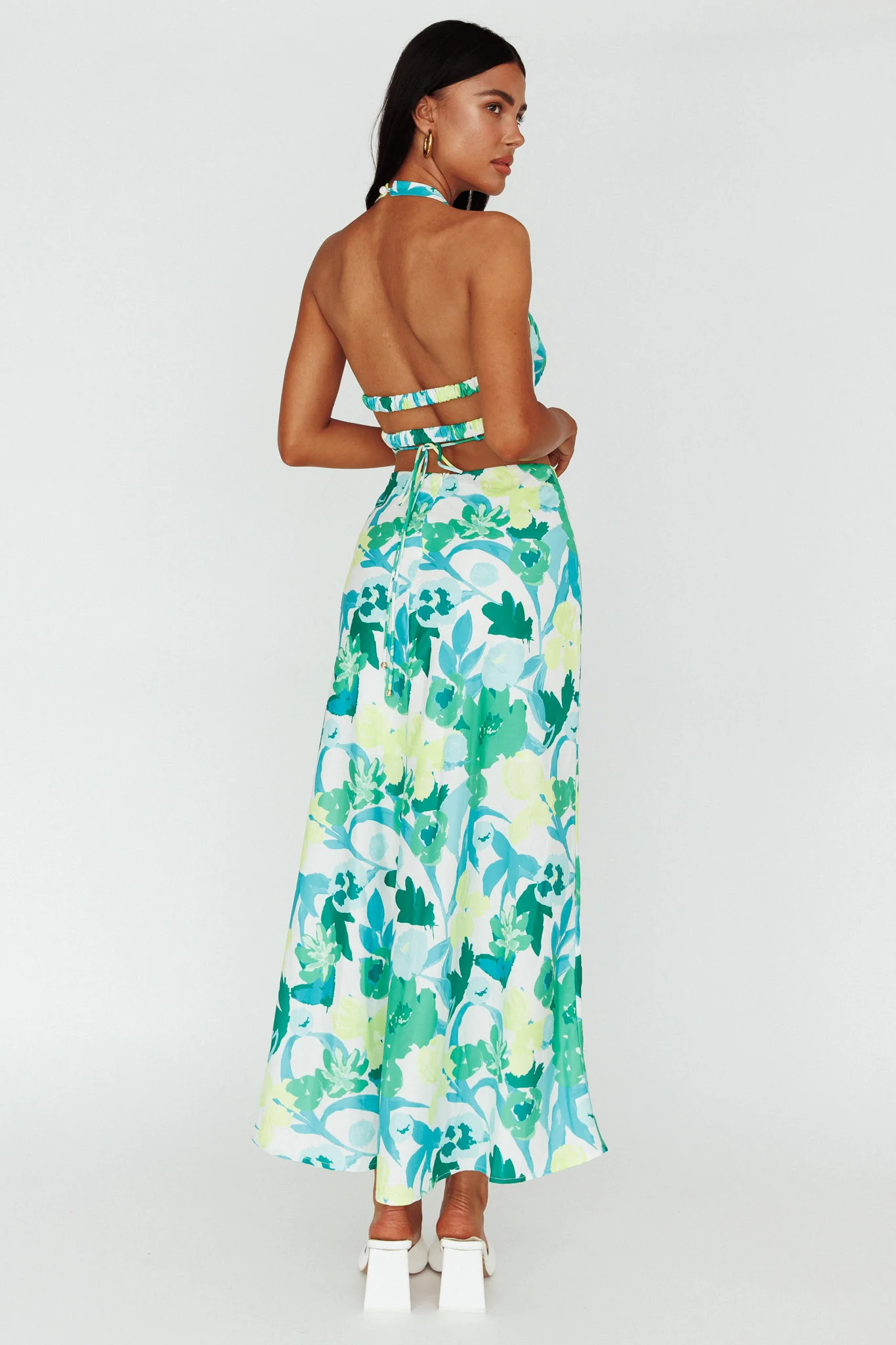 Tuscan Summers Cut-Out Midi Dress Floral Green - Image 4