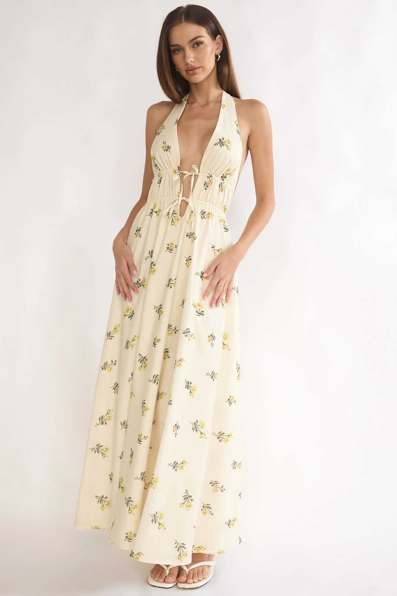 Under The Moons Tied Front Maxi Dress Floral Yellow - Image 6