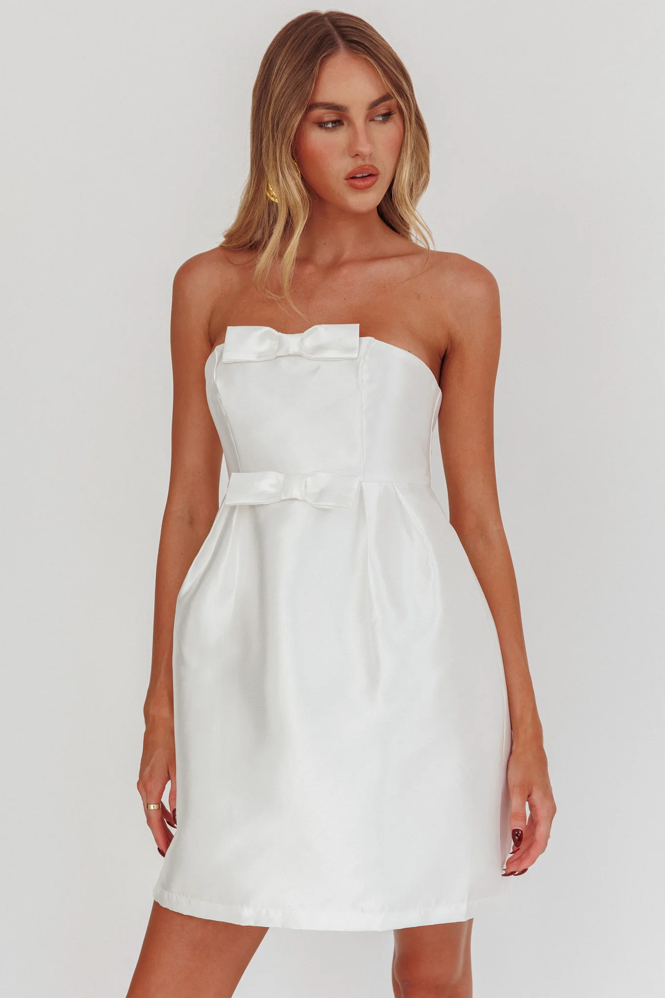 Waylon Double Bow Mini Dress Off White - Image 5