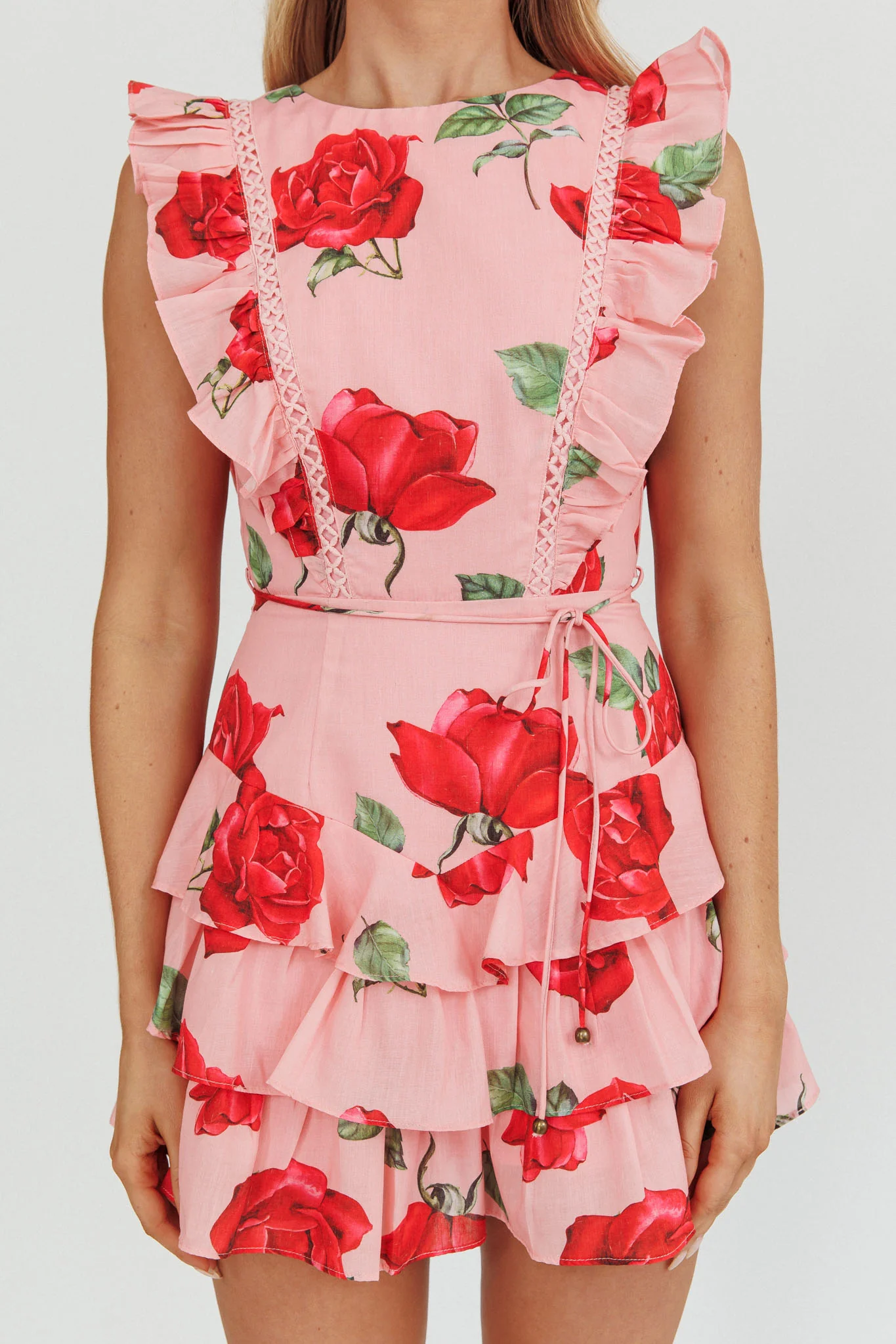 Weekend Muse Sleeveless Layered Frill Romper Rose - Image 4