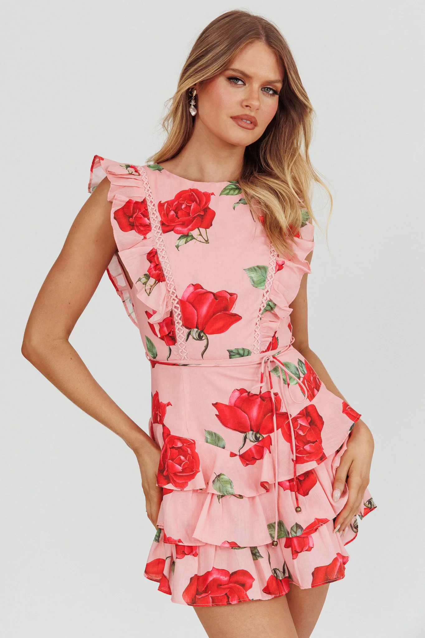 Weekend Muse Sleeveless Layered Frill Romper Rose - Image 6
