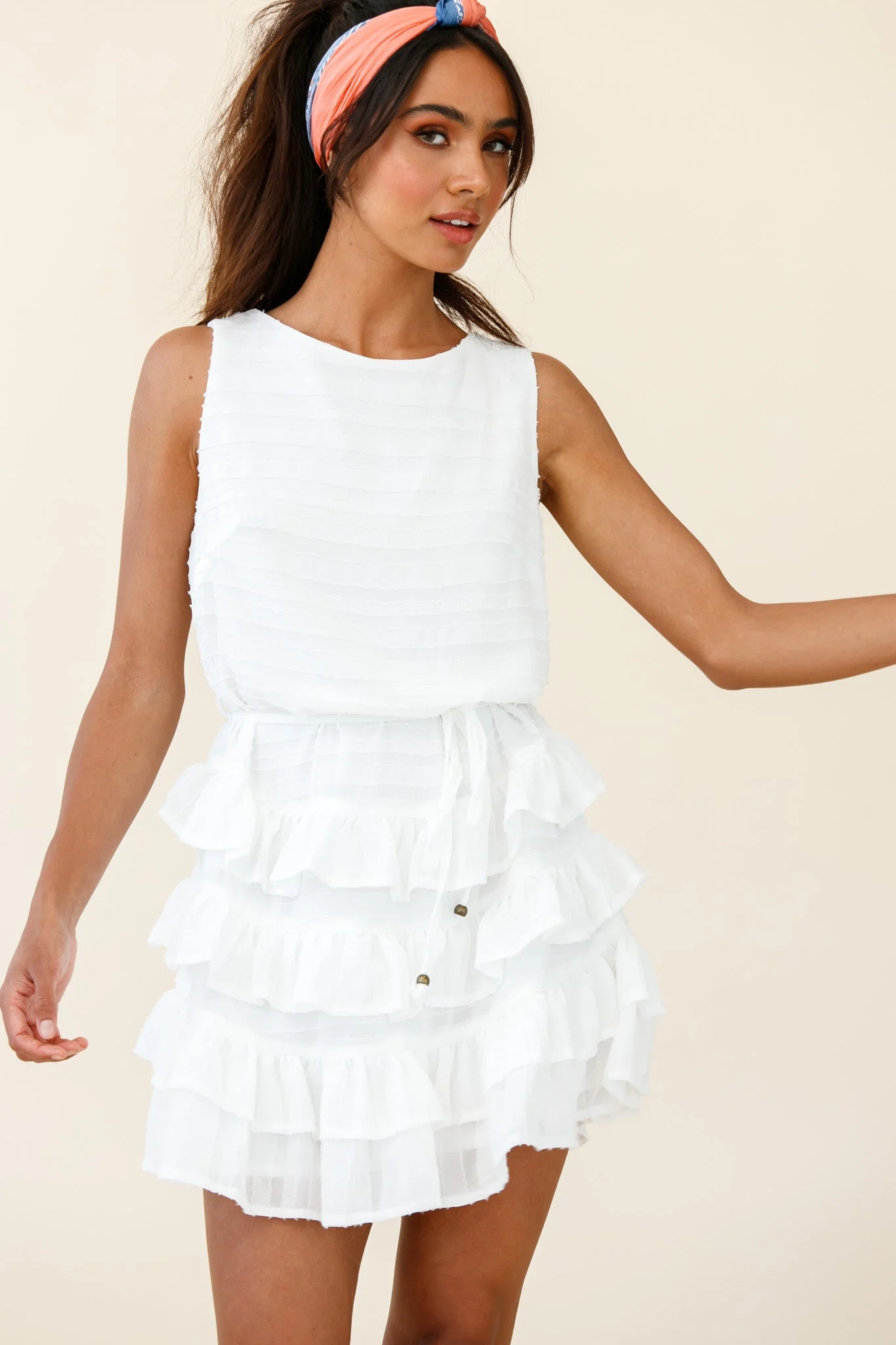 Zayah Sleeveless Layered Frill Dress White - Image 5