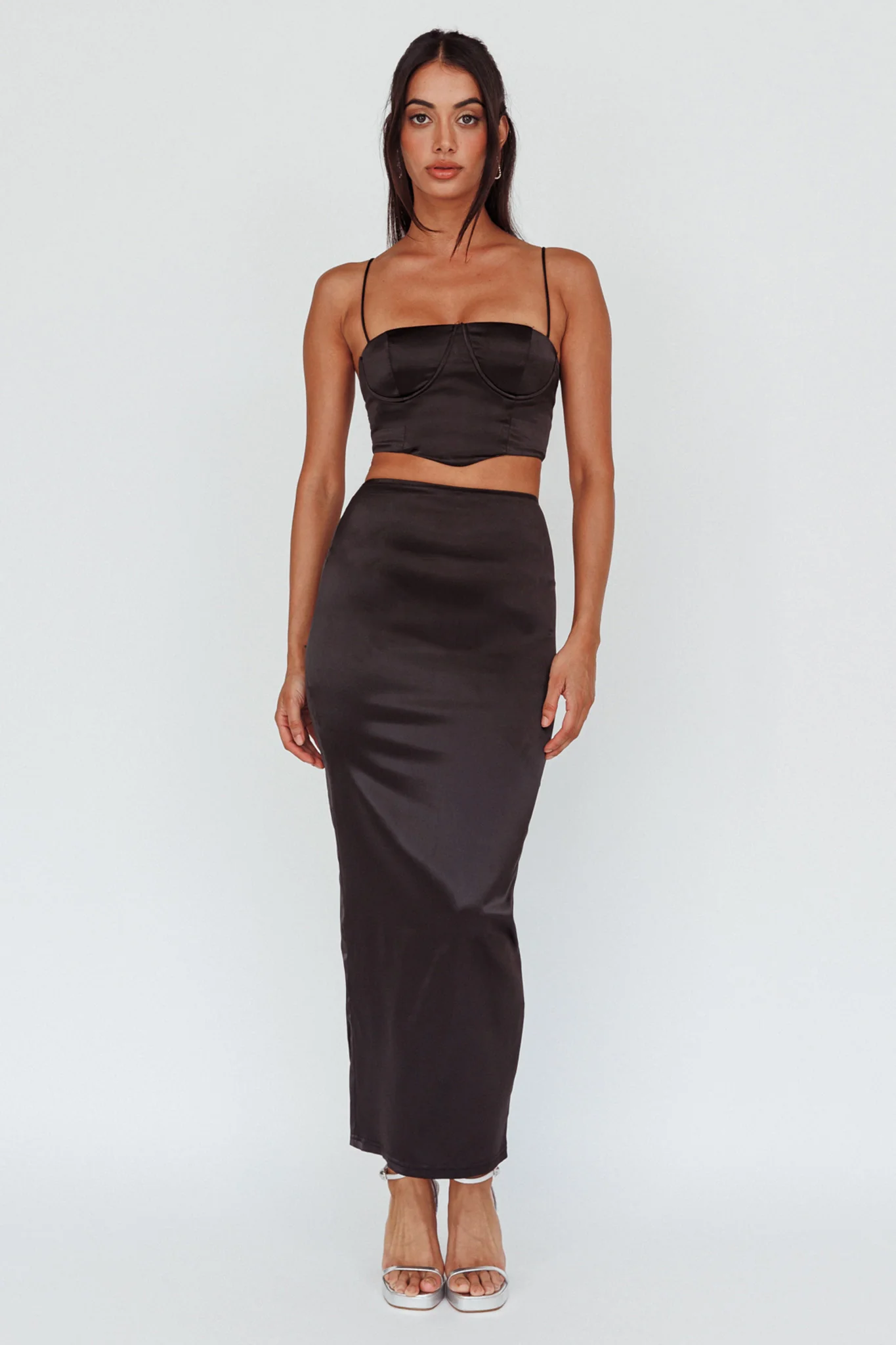 Zeina Satin Midi Skirt Black - Image 6