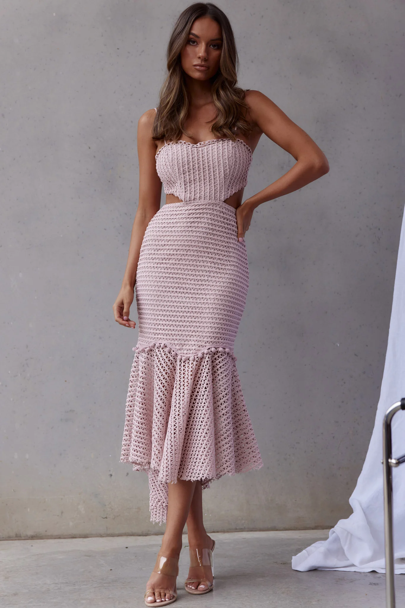 Zoey Lace Overlay Cut-Out Midi Dress Blush - Image 8