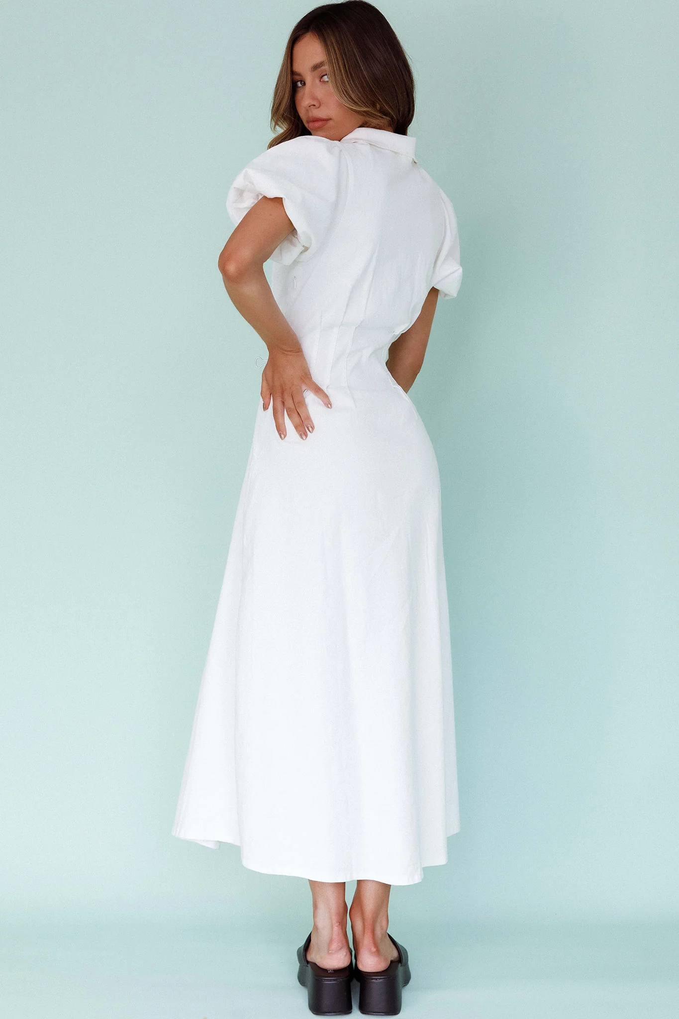 Zurich Pleated Waist Midi Dress White - Image 3